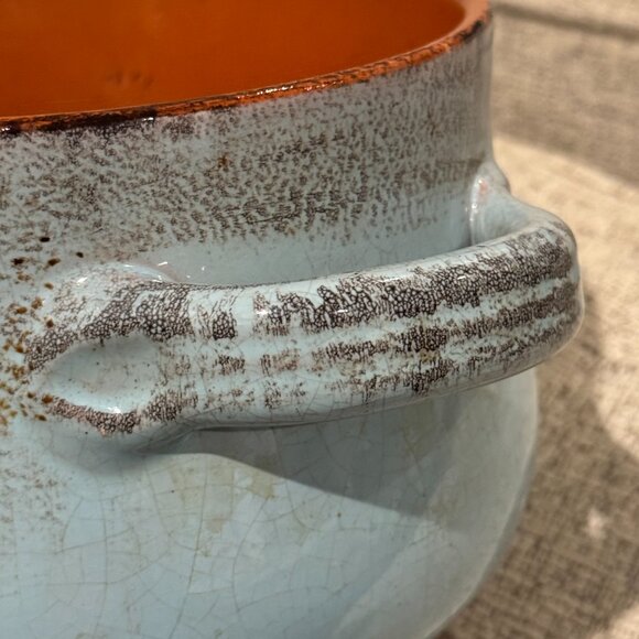 DE SILVA Double Handled Soup Bowl - Blue Terracotta Pottery Crocks 1970s Italy - Picture 10 of 16